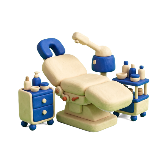 Facial spa illustration in blue and ivory clay