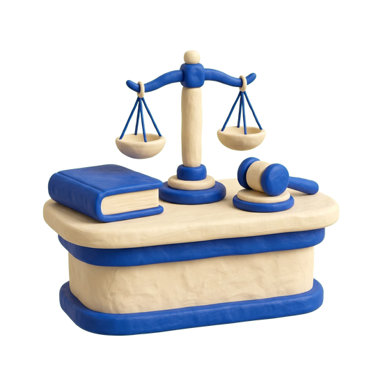 Family law attorney illustration in blue and ivory clay