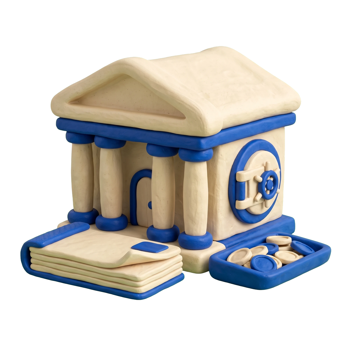 Federal credit union illustration in blue and ivory clay