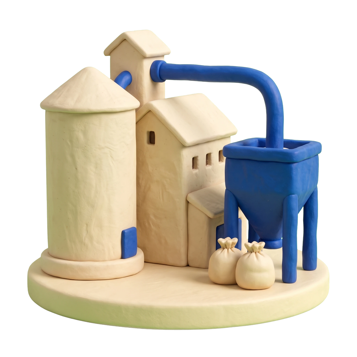 Feed manufacturer illustration in blue and ivory clay