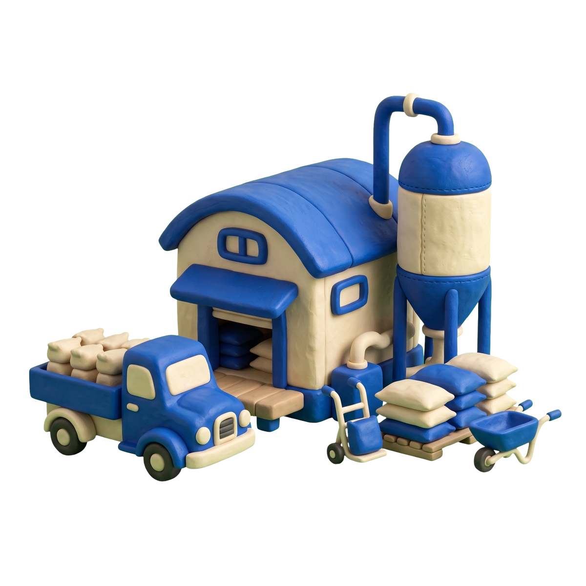 Fertilizer supplier illustration in blue and ivory clay