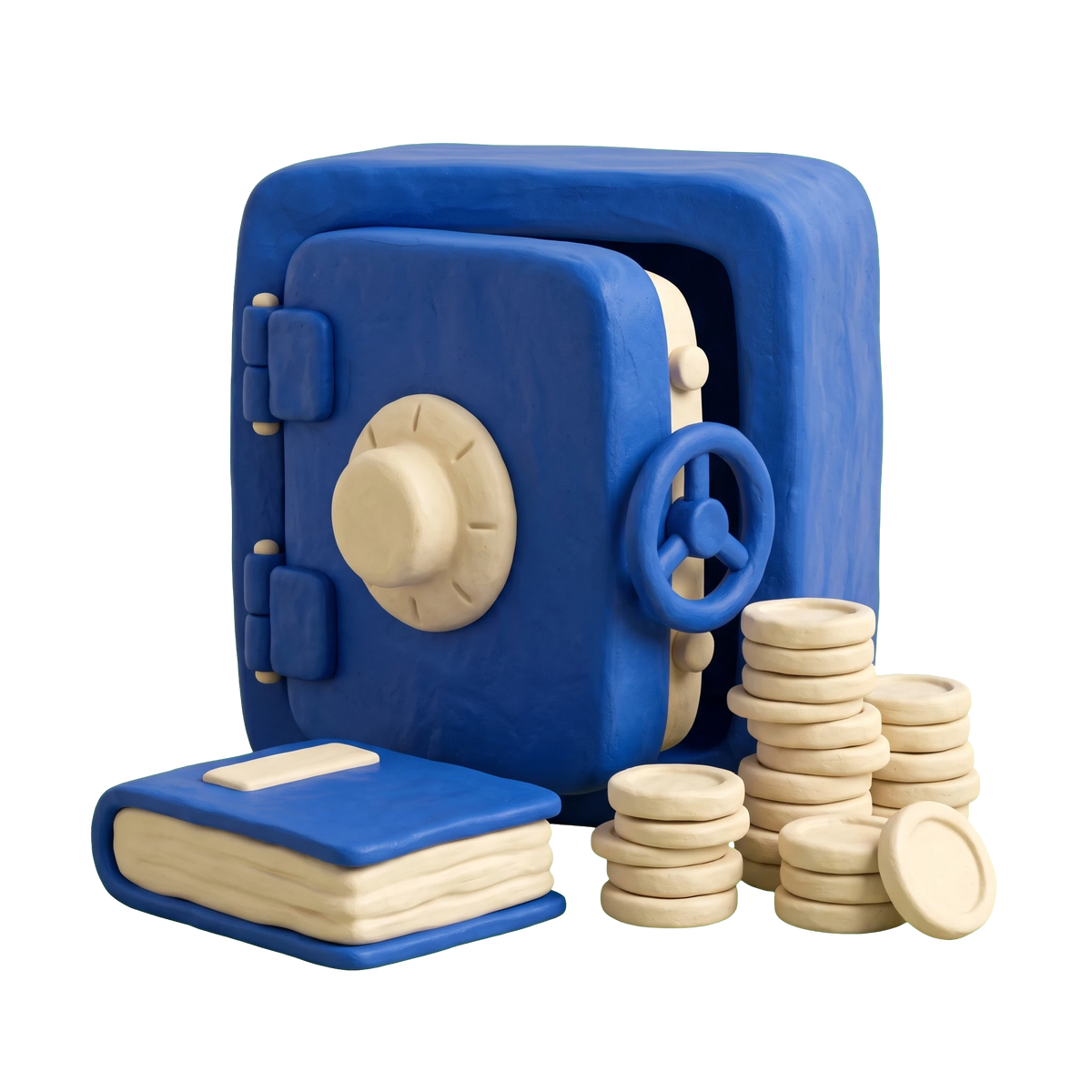 Financial institution illustration in blue and ivory clay
