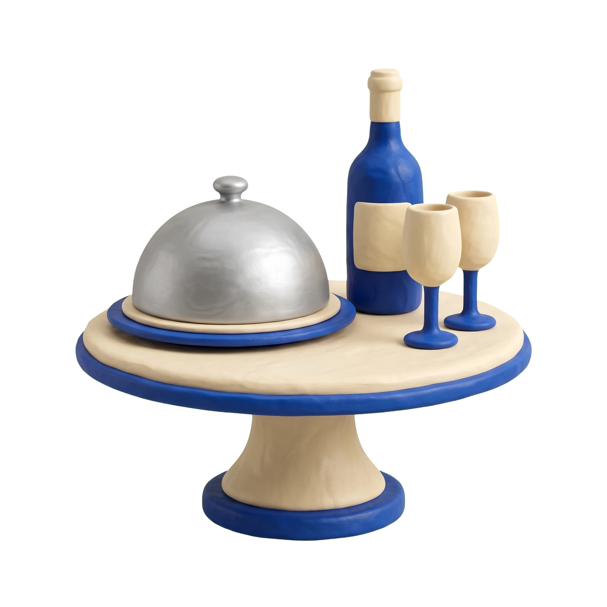 Fine dining restaurant illustration in blue and ivory clay