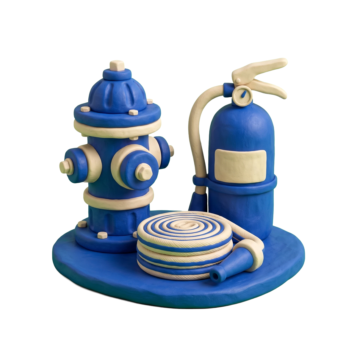 Fire protection equipment supplier illustration in blue and ivory clay