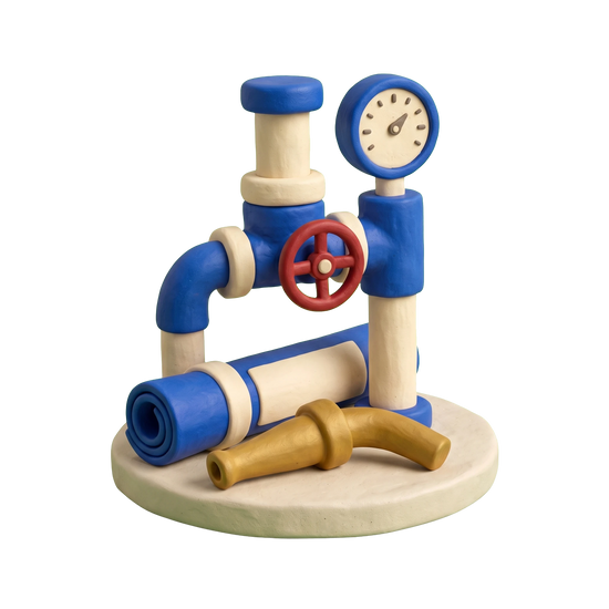 Fire protection system supplier illustration in blue and ivory clay