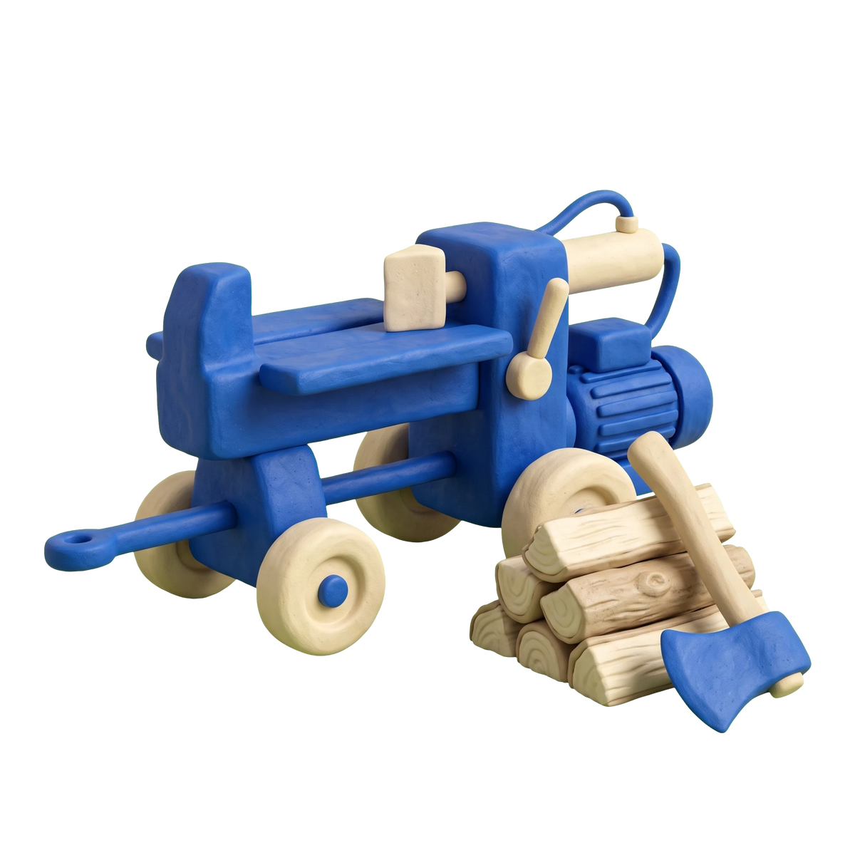 Firewood supplier illustration in blue and ivory clay