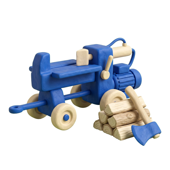 Firewood supplier illustration in blue and ivory clay