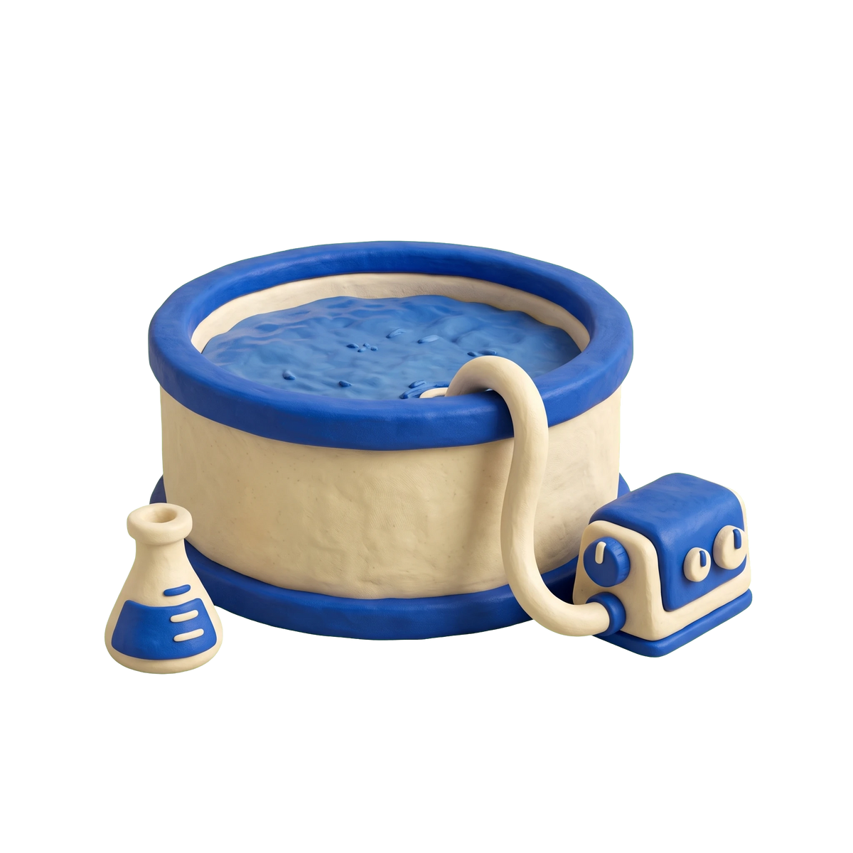 Fish farm illustration in blue and ivory clay