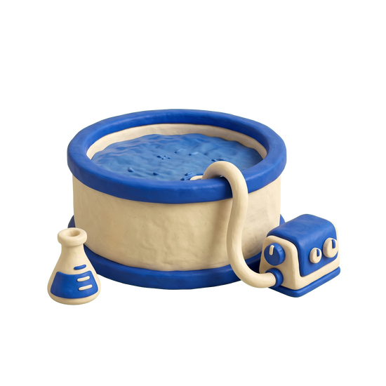 Fish farm illustration in blue and ivory clay