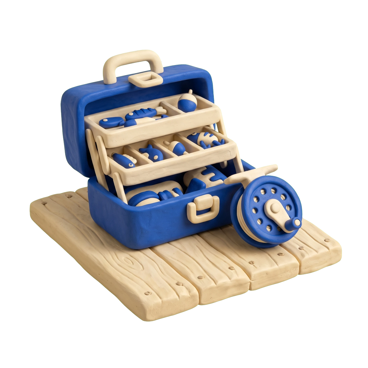 Fishing club illustration in blue and ivory clay