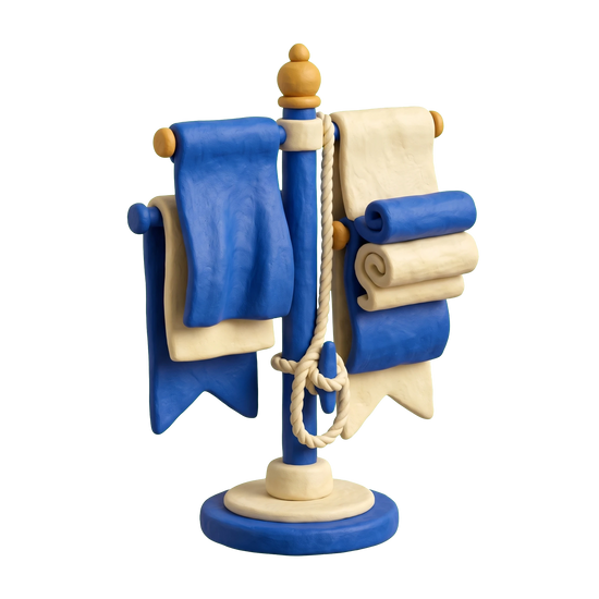 Flag store illustration in blue and ivory clay