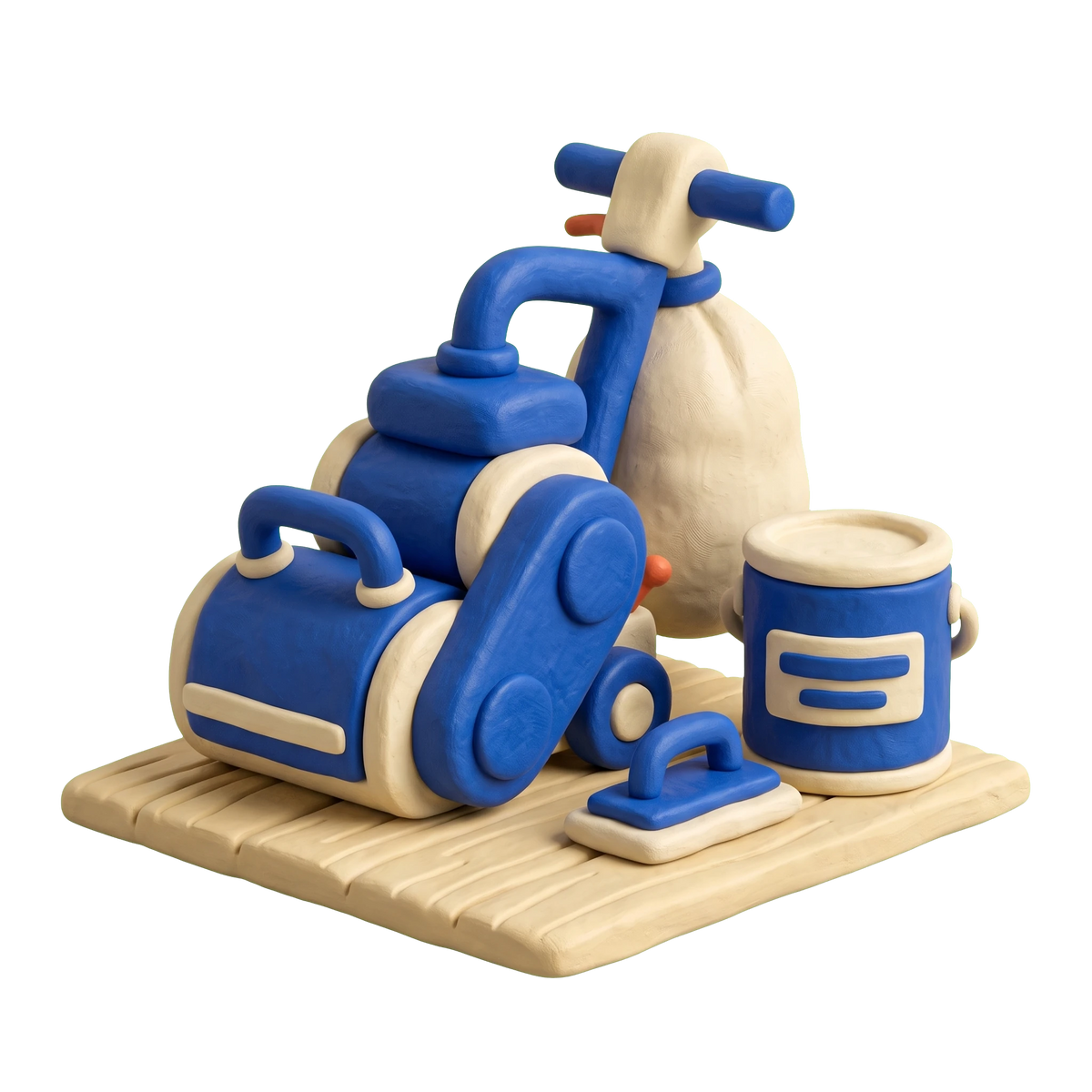 Floor refinishing service illustration in blue and ivory clay