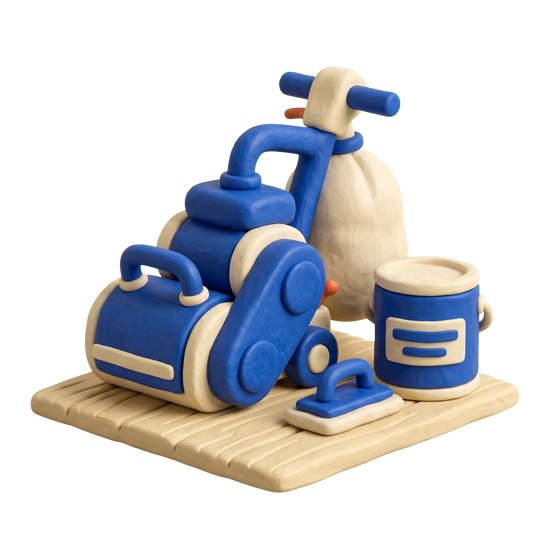 Floor refinishing service illustration in blue and ivory clay