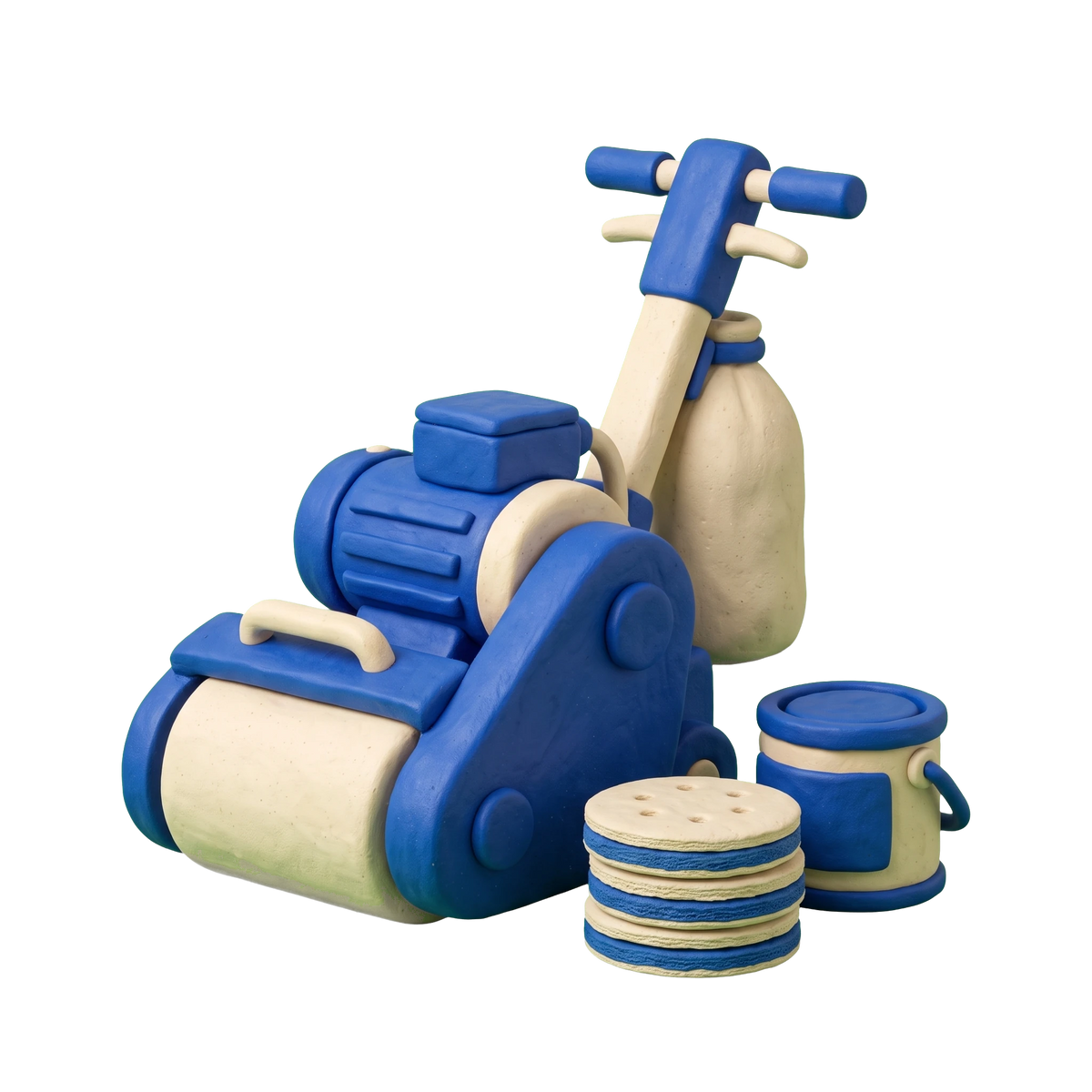 Floor sanding and polishing service illustration in blue and ivory clay