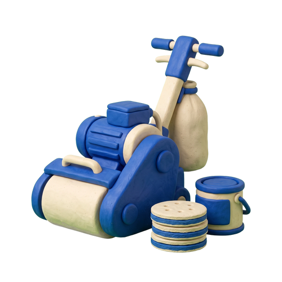 Floor sanding and polishing service illustration in blue and ivory clay