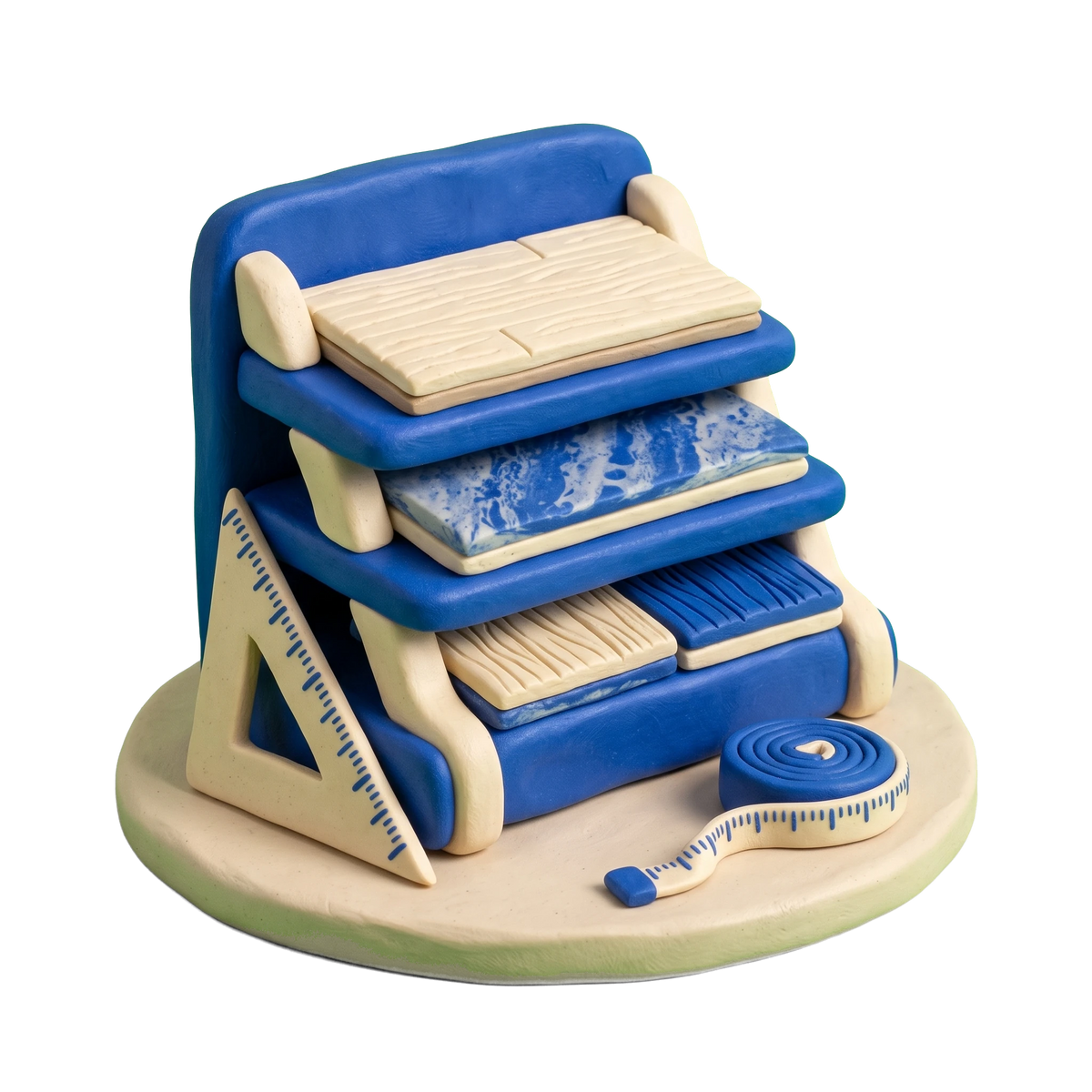 Flooring store illustration in blue and ivory clay