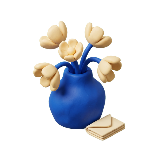 Florist illustration in blue and ivory clay