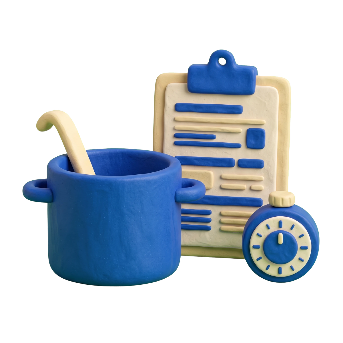 Food and beverage consultant illustration in blue and ivory clay