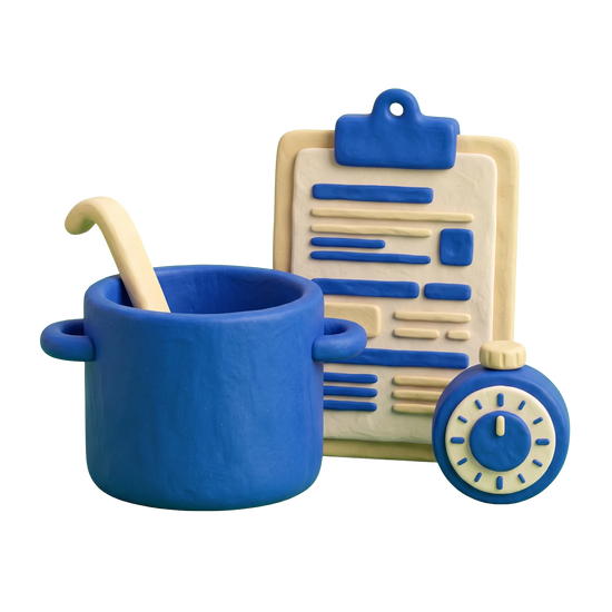 Food and beverage consultant illustration in blue and ivory clay
