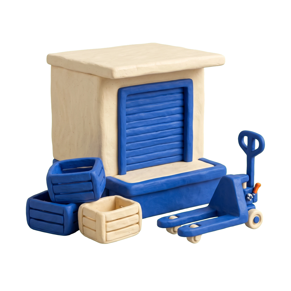 Food bank illustration in blue and ivory clay