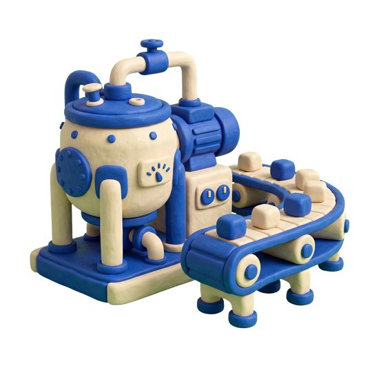 Food manufacturing supply illustration in blue and ivory clay