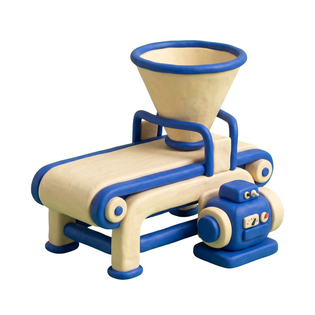 Food processing equipment illustration in blue and ivory clay