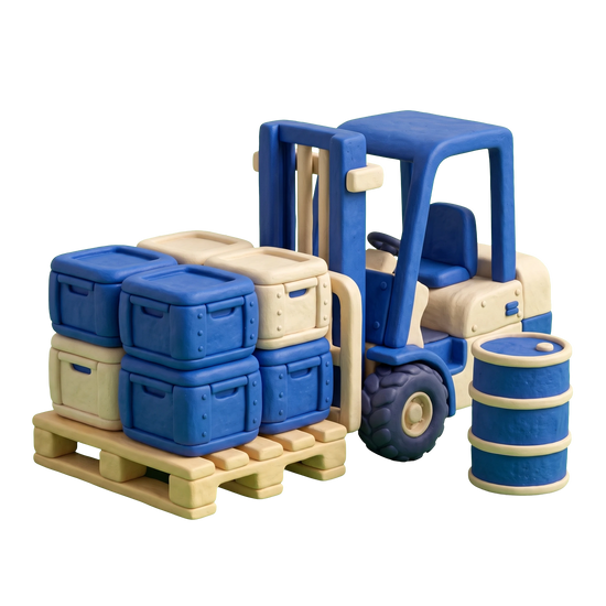 Food products supplier illustration in blue and ivory clay