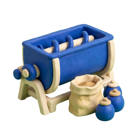 Food seasoning manufacturer illustration in blue and ivory clay