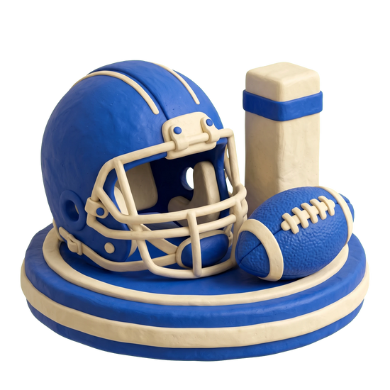 Football club illustration in blue and ivory clay