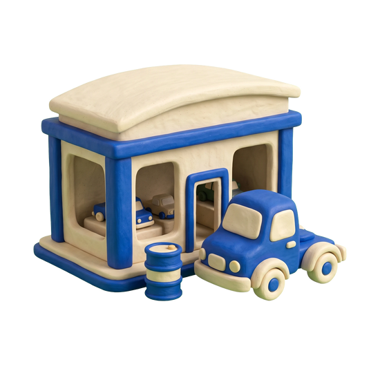 Ford dealer illustration in blue and ivory clay