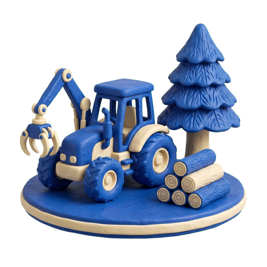 Forestry service illustration in blue and ivory clay