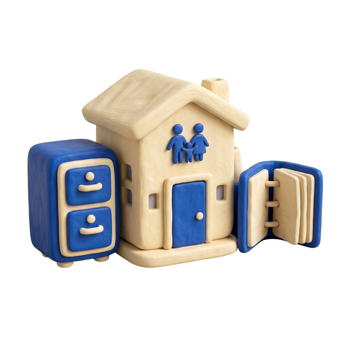 Foster care service illustration in blue and ivory clay