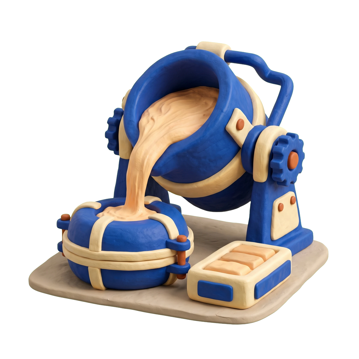 Foundry illustration in blue and ivory clay