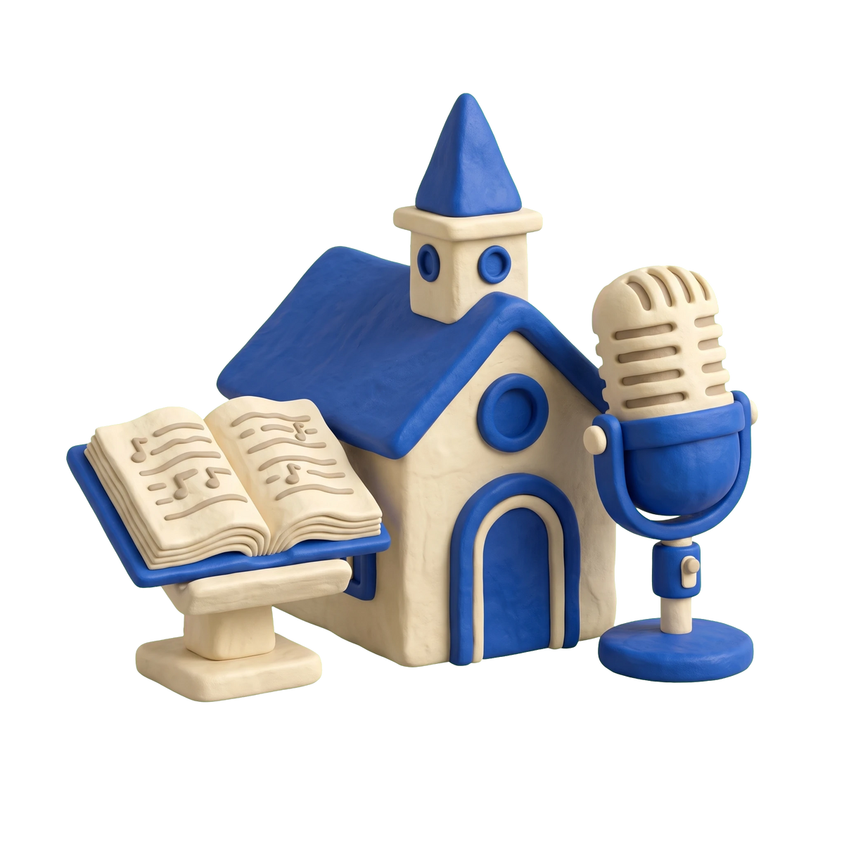 Foursquare church illustration in blue and ivory clay
