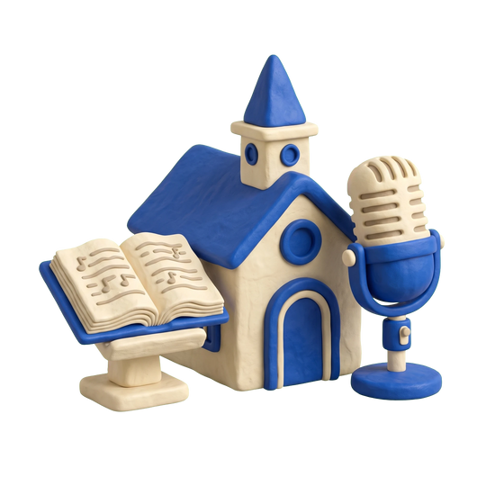 Foursquare church illustration in blue and ivory clay