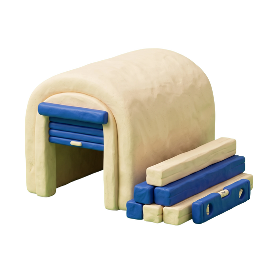 Garage builder illustration in blue and ivory clay