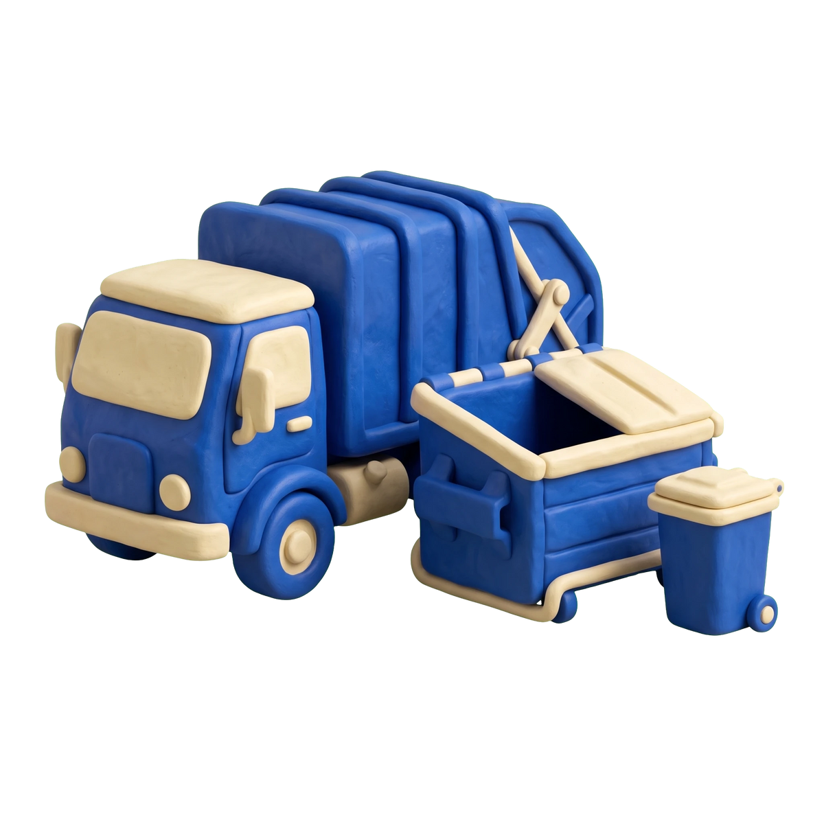 Garbage collection service illustration in blue and ivory clay