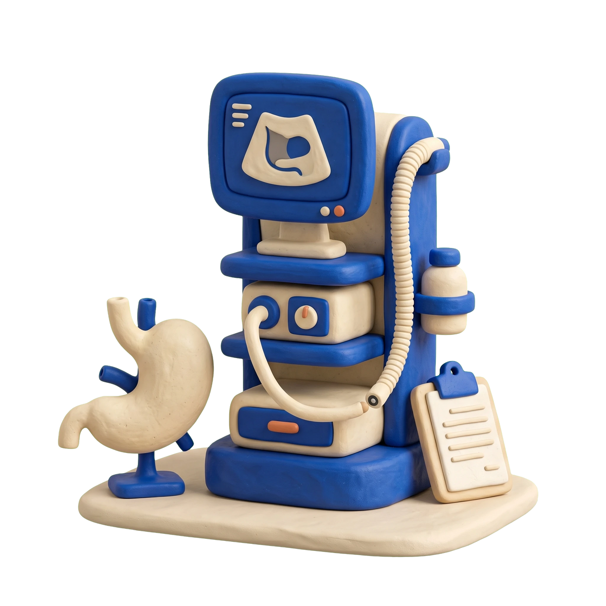 Gastroenterologist illustration in blue and ivory clay