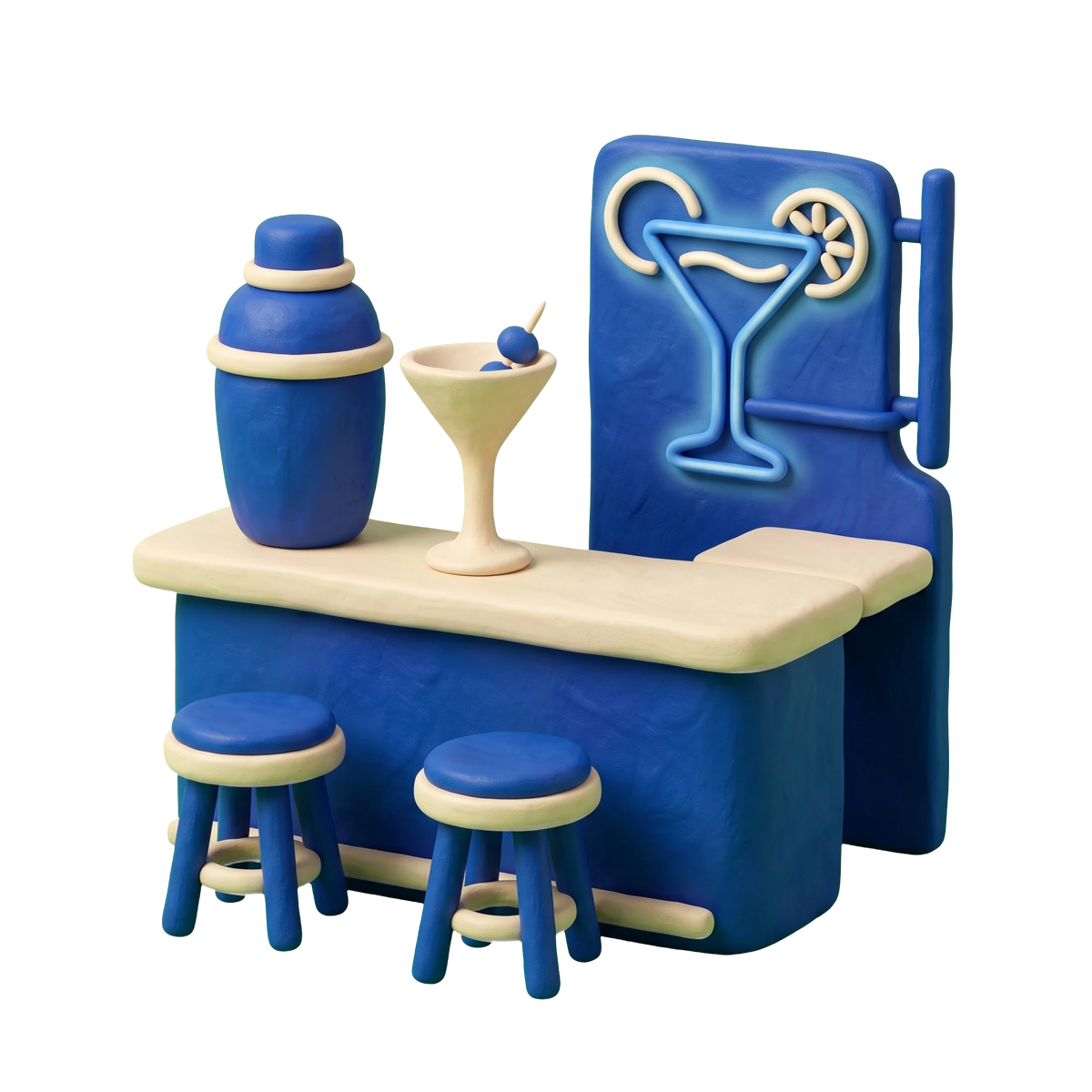 Gay bar illustration in blue and ivory clay