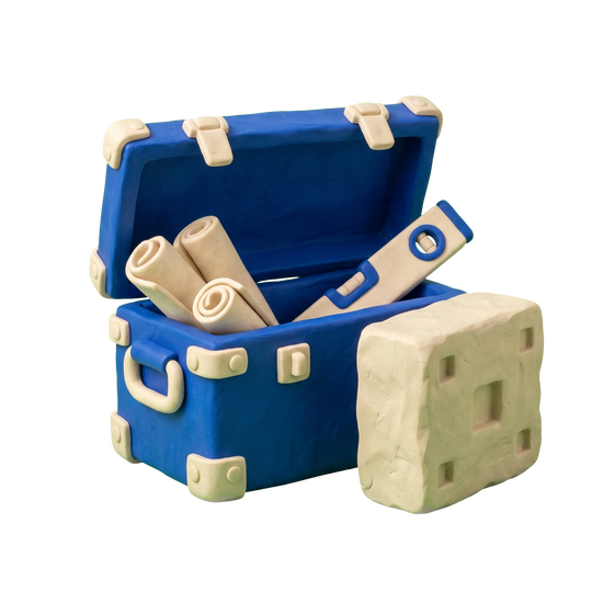 General contractor illustration in blue and ivory clay