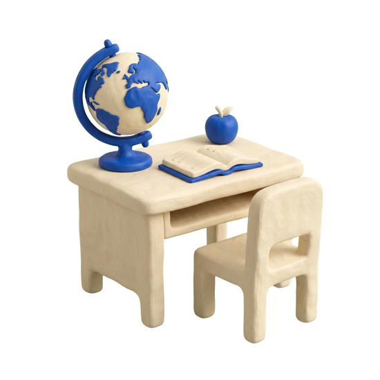 General education school illustration in blue and ivory clay