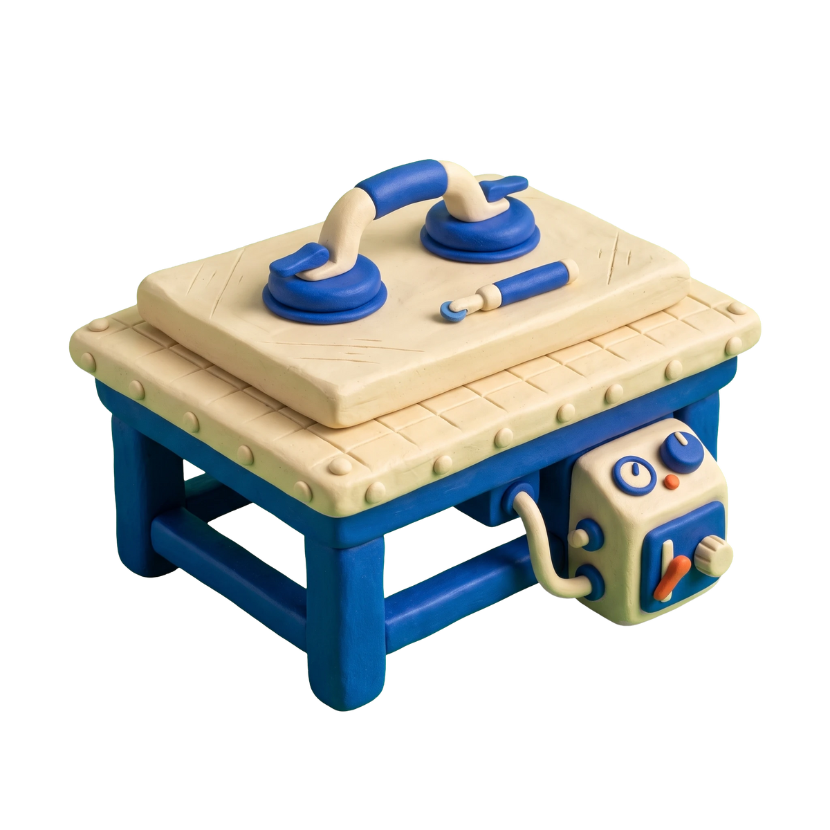 Glass industry illustration in blue and ivory clay