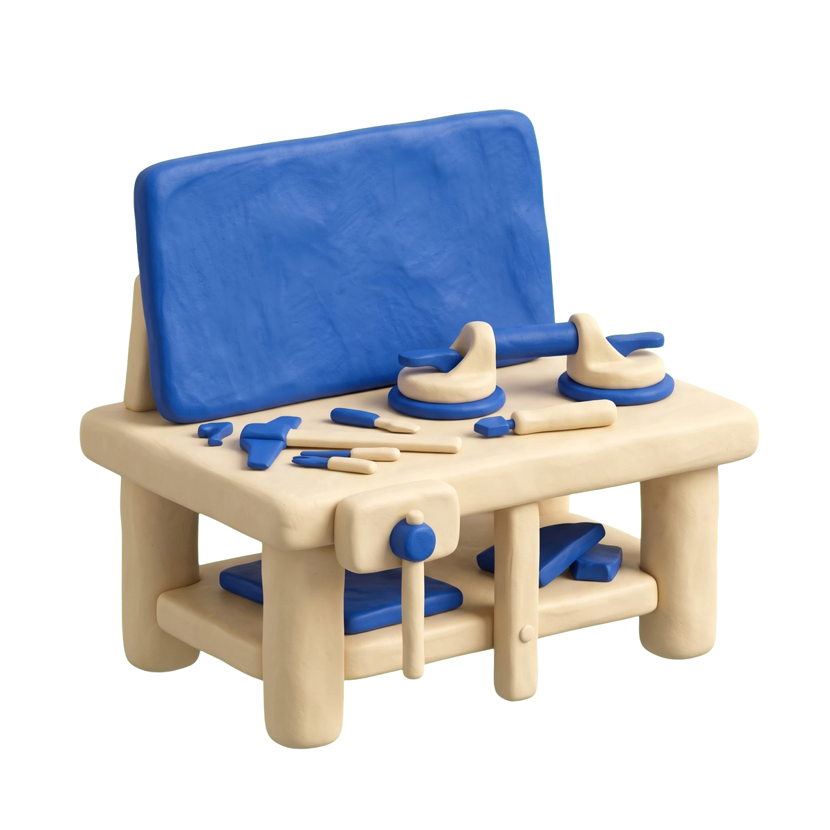 Glazier illustration in blue and ivory clay