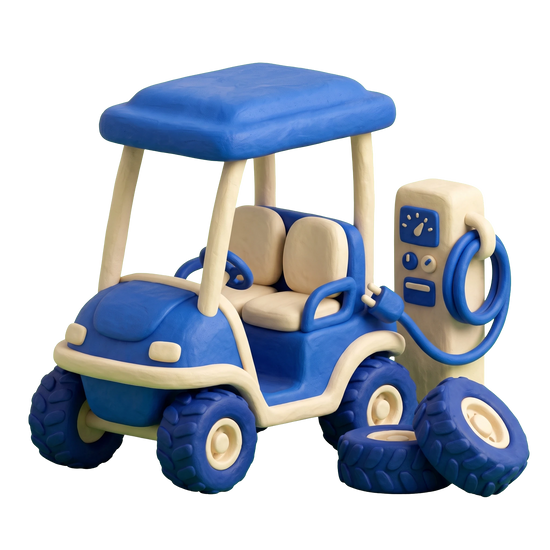Golf cart dealer illustration in blue and ivory clay