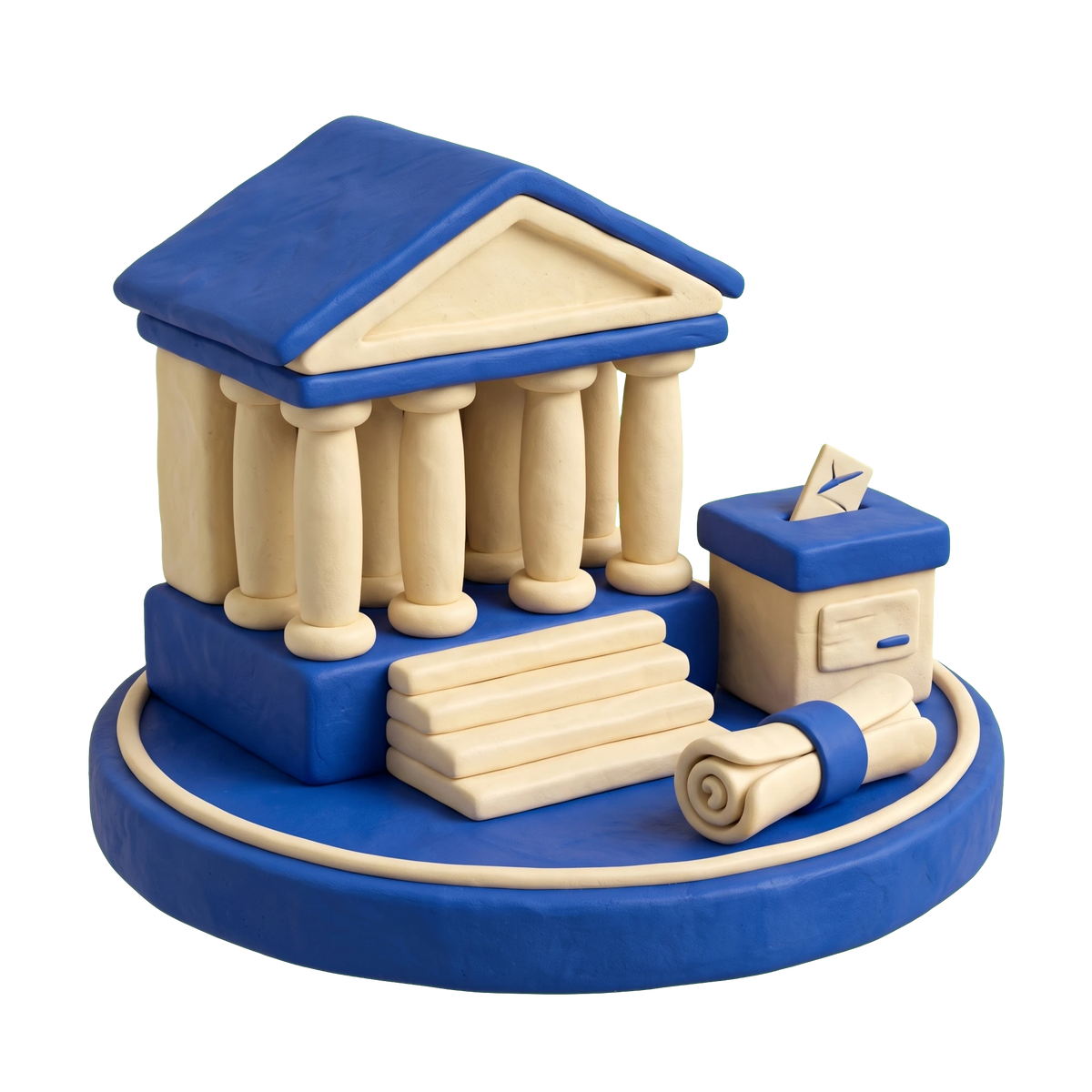 Government office illustration in blue and ivory clay