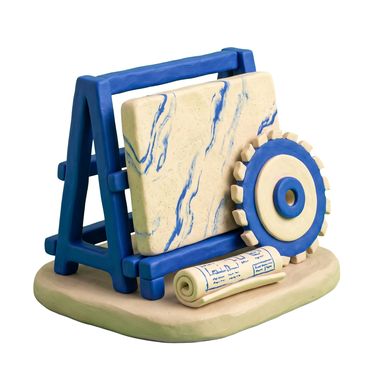 Granite supplier illustration in blue and ivory clay
