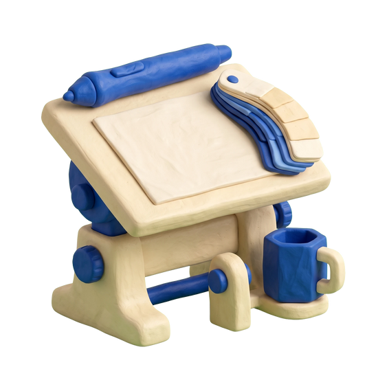 Graphic designer illustration in blue and ivory clay