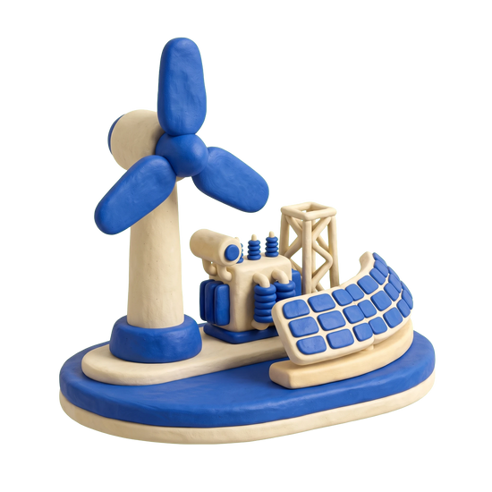 Green energy supplier illustration in blue and ivory clay
