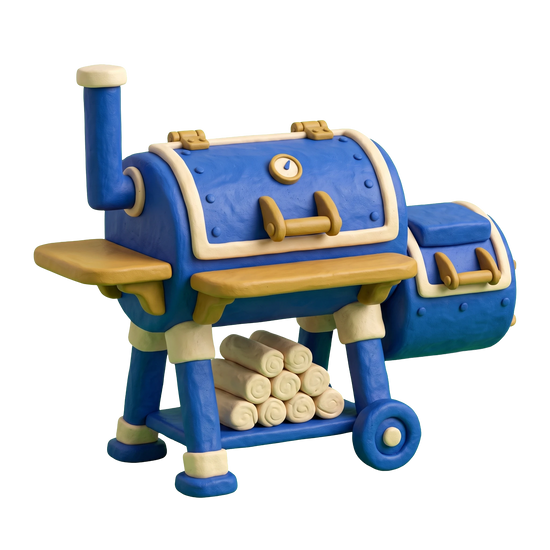 Grill illustration in blue and ivory clay
