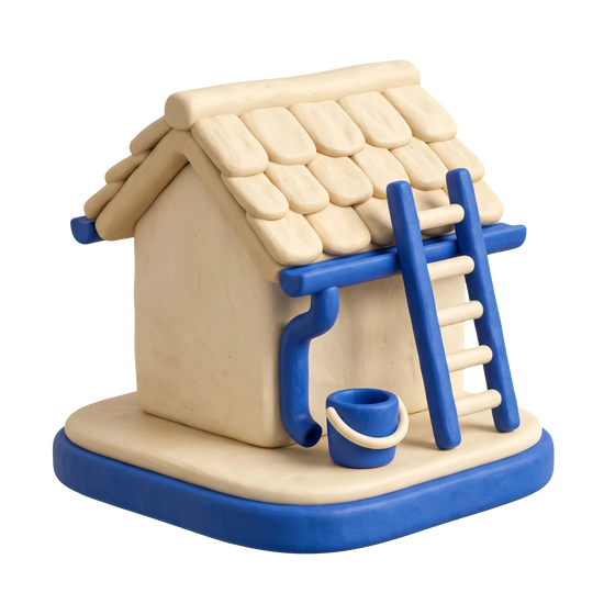 Gutter cleaning service illustration in blue and ivory clay